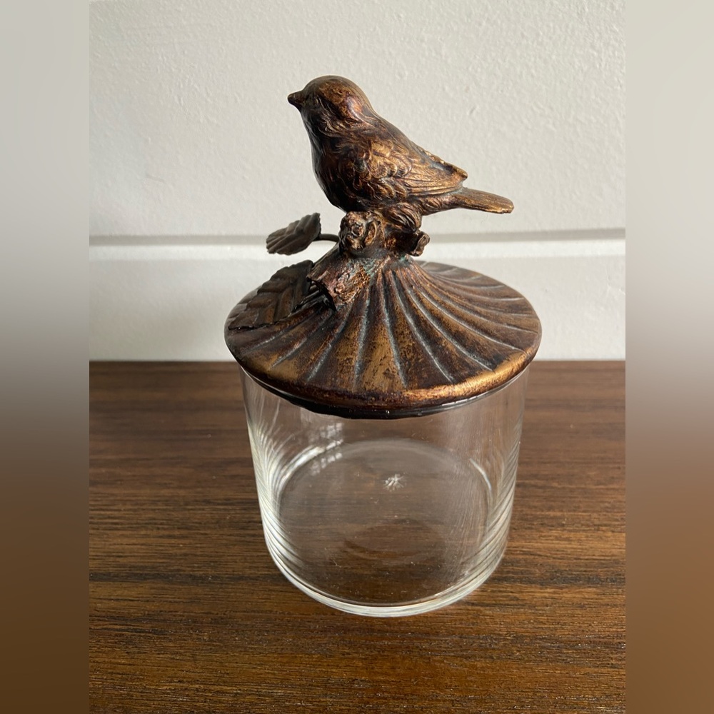 Beautiful Bronze Colored Vintage Bird Candy Jar Canister  GUC